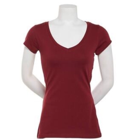 Express Burgundy One Eleven Fitted Knit V-Neck T-Shirt, Women’s Size XS. - Picture 3 of 6
